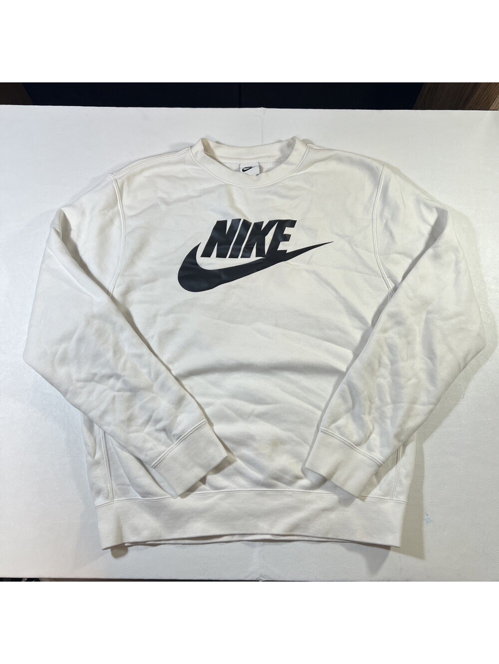 Nike White Crewneck Sweatshirt with Black Logo - Size Small